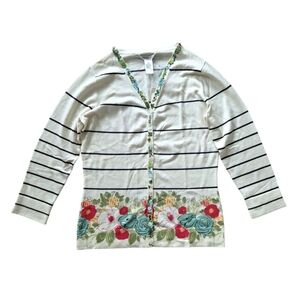 Harold’s Silk‎ Beaded Floral Stripe Cardigan Sweater Women's XS Cottagecore NEW